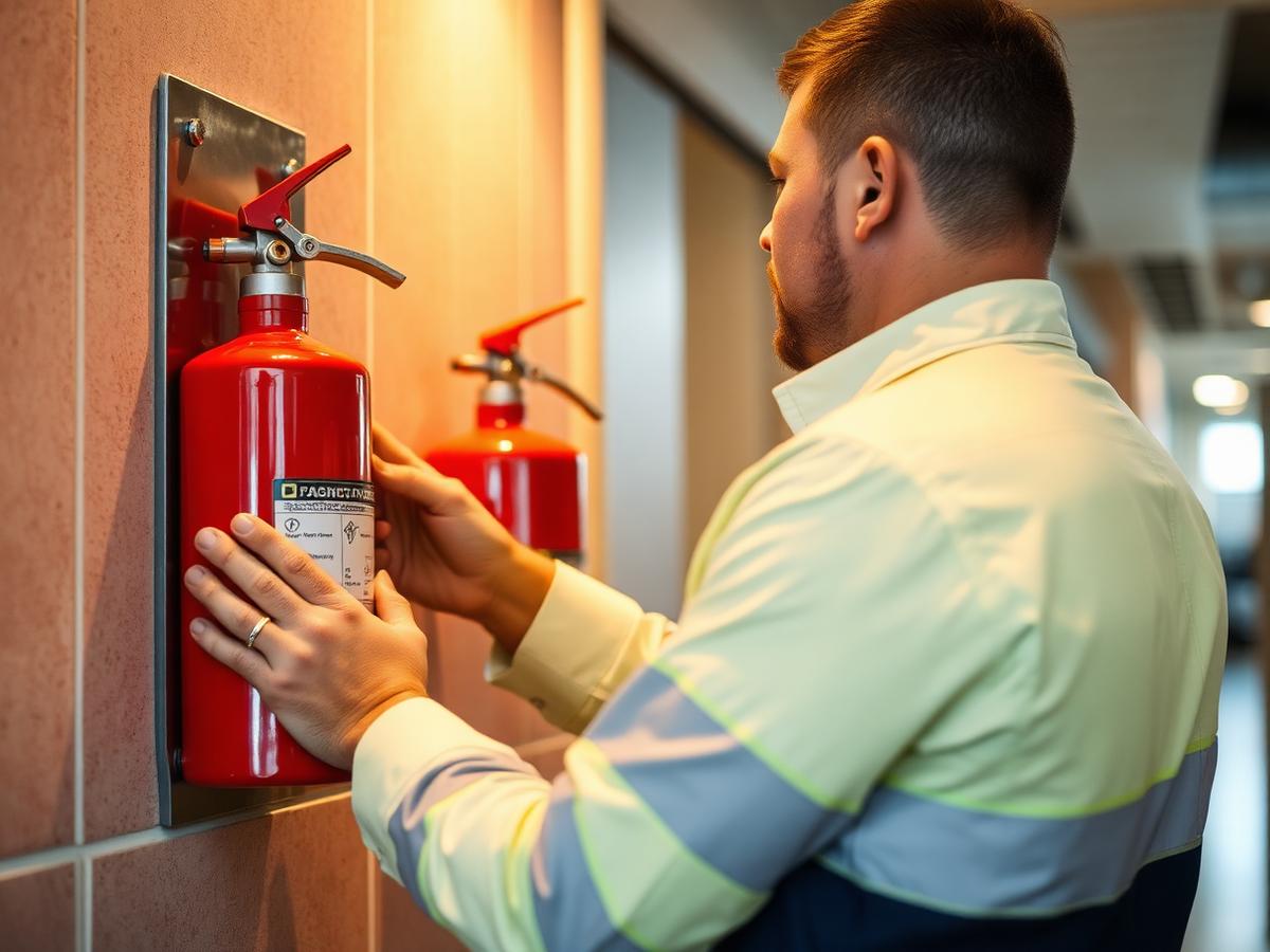 Cooper technician inspecting a fire extinguisher
